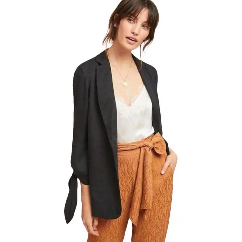 NWT Cartonnier Anthropologie Lloyd Tie Sleeve Easy Blazer in Black - Size 0